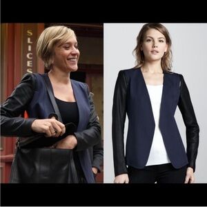 Theory Black Yaiza Jacket in Size S w/ Goat Leather Sleeves & Zipper Accents